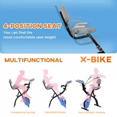 HOMCOM 2-in-1 Folding Exercise Bike with 8-Level Magnetic Resistance, Arm Resistance Band, Pulse Sensor, Blue - 5