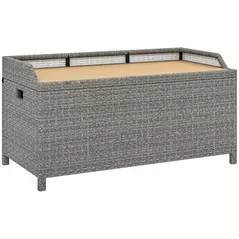 Outsunny 130 L Rattan Garden Storage Box, with Seat - Grey - 1