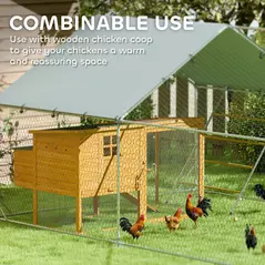 PawHut Walk-in Chicken Run w/ Cover, Feeding Door, Hanging Feeder, Perch, for 12-18 Poultry - 7