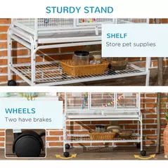 PawHut Large Bird Cage Budgie Cage 3 Tier Aviary with Stand Wheels, Toys, Ladders, Shelf for Canaries, Finches, Cockatiels, Parakeets - White - 7