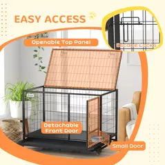 PawHut Heavy Duty Dog Crate on Wheels w/ Bowl Holder, Removable Tray, Openable Top, Detachable Door, for L, XL Dogs - 6