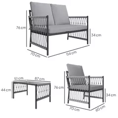 Outsunny 4 Piece Rattan Garden Furniture Set, 4 Seater Wicker Patio Conversation Set with 2 Armchairs, Loveseat, Glass Top Coffee Table and Cushions for Outdoor, Balcony, Grey - 3