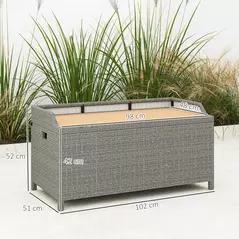Outsunny 130 L Rattan Garden Storage Box, with Seat - Grey - 3