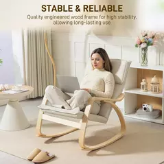 HOMCOM Comfortable Relax Rocking Chair, Upholstered Lounge Chair Recliner with High Back and Headrest for Living Room, Bedroom, Cream White - 6