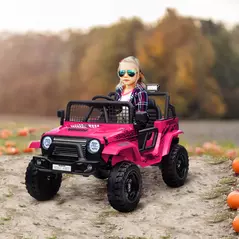 AIYAPLAY 12V Battery Powered Kids Ride-On Car, Electric Truck w/ Spring Suspension, Remote, Music, Horn, Lights, Pink - 2