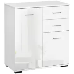 HOMCOM Sideboard, Modern Storage Cabinet with 2 Drawers, 2 Doors and Adjustable Shelf, Kitchen Cabinet for Living Room, Dining Room, High Gloss White - 1