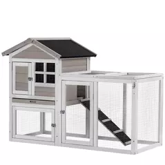PawHut 2 in 1 Rabbit Hutch Outdoor Guinea Pig Hutch Bunny Run Double Main House with Run, No-Leak Tray 259 x 64 x 92cm, Grey - 8