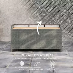 Outsunny 130 L Rattan Garden Storage Box, with Seat - Grey - 6