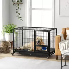 PawHut Heavy Duty Dog Crate on Wheels w/ Bowl Holder, Removable Tray, Openable Top, Detachable Door, for L, XL Dogs - 2