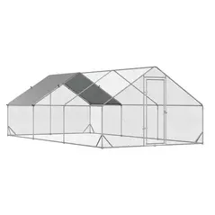 PawHut Large Hen Coop, Galvanised Walk In Chicken Run with Cover, 6 x 3 x 2m, Silver - 1