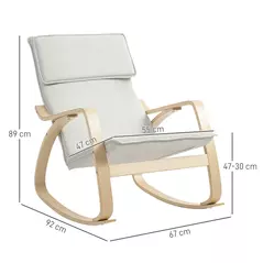 HOMCOM Comfortable Relax Rocking Chair, Upholstered Lounge Chair Recliner with High Back and Headrest for Living Room, Bedroom, Cream White - 3