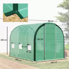 Outsunny 3 x 2 m Polytunnel Greenhouse, with Windows and Doors - Green - 3