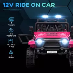 AIYAPLAY 12V Battery Powered Kids Ride-On Car, Electric Truck w/ Spring Suspension, Remote, Music, Horn, Lights, Pink - 4