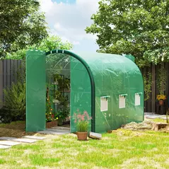 Outsunny 3 x 2 m Polytunnel Greenhouse, with Windows and Doors - Green - 2