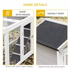 PawHut 2 in 1 Rabbit Hutch Outdoor Guinea Pig Hutch Bunny Run Double Main House with Run, No-Leak Tray 259 x 64 x 92cm, Grey - 7