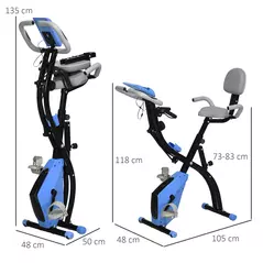 HOMCOM 2-in-1 Folding Exercise Bike with 8-Level Magnetic Resistance, Arm Resistance Band, Pulse Sensor, Blue - 3