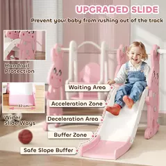 AIYAPLAY 4 in 1 Kids Slide and Swing Set with Climber, Basketball Hoop, Rabbit-Themed, Pink - 5