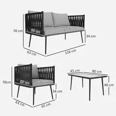Outsunny 4-Piece Garden Furniture Set with Cushions - Light Grey - 3