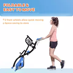 HOMCOM 2-in-1 Folding Exercise Bike with 8-Level Magnetic Resistance, Arm Resistance Band, Pulse Sensor, Blue - 7
