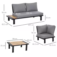 Outsunny 4 Pieces Aluminium Garden Furniture Set L Shape Sofa Set with Tables, Cushions for Indoor, Garden, Patio, Dark Grey - 3