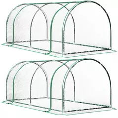 Outsunny Set of 2 Tunnel Greenhouse, Green Grow House with Roll-up Door, Steel Frame, Plastic Cover for Garden, Outdoor, 200 x 100 x 80cm, Clear - 1