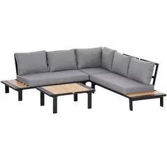 Outsunny 4 Pieces Aluminium Garden Furniture Set L Shape Sofa Set with Tables, Cushions for Indoor, Garden, Patio, Dark Grey - 1