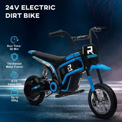 HOMCOM 24V Electric Motorbike 18km/h with Twist Grip Throttle, Enhanced Power and Extended Range - Blue - 6