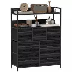 HOMCOM Rustic Chest of Seven Fabric Drawers - Black - 1
