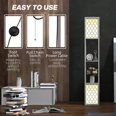 HOMCOM Floor Lamp with Shelves, Dual Light, Modern Tall Standing Lamps, with Pull Chain Switch (Bulb not Included), Light Grey - 6