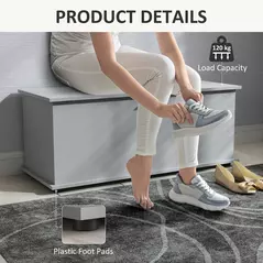 HOMCOM 113L Storage Chest, Storage Box with Flip-Top Lid and 2 Safety Hinges, Storage Trunk for Living Room, Entryway, 100 x 40 x 40 cm, Grey - 6