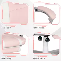 HOMCOM Faux Leather Reclining Gaming Chair, with Footrest - Pink/White - 7