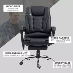 Vinsetto Office Chair with 6 Point Massage and Back Heat, PU Desk Chair with Footrest Adjustable Height and Swivel Wheels, Back Reclining, Black - 8