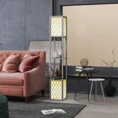 HOMCOM Floor Lamp with Shelves, Dual Light, Modern Tall Standing Lamps, with Pull Chain Switch (Bulb not Included), Light Grey - 8