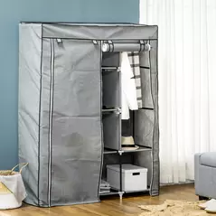 HOMCOM Fabric Wardrobe, with Rails and Shelves - Light Grey - 7