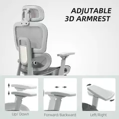 HOMCOM Multi-Adjustable Mesh Office Chair - Grey - 7