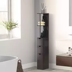 HOMCOM Tall Bathroom Cabinet, Freestanding Bathroom Storage Cabinet with 2-Tier Shelf and Drawers, Narrow Cupboard Storage Unit, Brown - 2