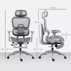 HOMCOM Multi-Adjustable Mesh Office Chair - Grey - 3