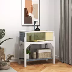 PawHut Wooden Tortoise House with Storage Shelf, Clear Observation Windows, Lamp Holder, Openable Top, Built-in Tray, Grey - 2