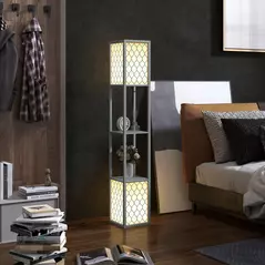 HOMCOM Floor Lamp with Shelves, Dual Light, Modern Tall Standing Lamps, with Pull Chain Switch (Bulb not Included), Light Grey - 2