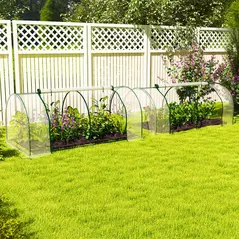 Outsunny Set of 2 Tunnel Greenhouse, Green Grow House with Roll-up Door, Steel Frame, Plastic Cover for Garden, Outdoor, 200 x 100 x 80cm, Clear - 2