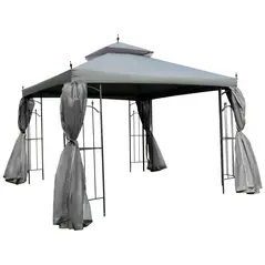Outsunny 3(M)x3(M) Garden Gazebo Double Top Outdoor Canopy Patio Event Party Wedding Tent Backyard Sun Shade with Netting - Grey - 1