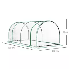 Outsunny Set of 2 Tunnel Greenhouse, Green Grow House with Roll-up Door, Steel Frame, Plastic Cover for Garden, Outdoor, 200 x 100 x 80cm, Clear - 3