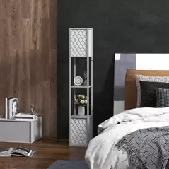 HOMCOM Floor Lamp with Shelves, Dual Light, Modern Tall Standing Lamps, with Pull Chain Switch (Bulb not Included), Light Grey - 9