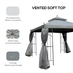 Outsunny 3(M)x3(M) Garden Gazebo Double Top Outdoor Canopy Patio Event Party Wedding Tent Backyard Sun Shade with Netting - Grey - 6