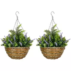 Outsunny Set of Two Artificial Hanging Lavender Flower Pots - Purple - 1