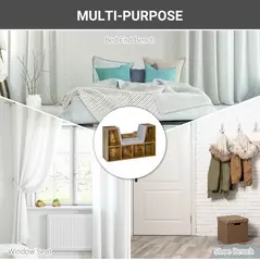 HOMCOM Bookcase Storage Shelf with Cushioned Reading Seat, Cube Bookshelf Organizer for Bedroom Living Room, Rustic Brown - 5