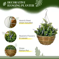 Outsunny Set of Two Artificial Hanging Lavender Flower Pots - Purple - 4
