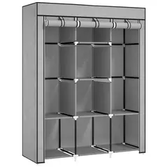 HOMCOM Fabric Wardrobe, with Rails and Shelves - Light Grey - 1