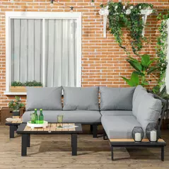 Outsunny 4 Pieces Aluminium Garden Furniture Set L Shape Sofa Set with Tables, Cushions for Indoor, Garden, Patio, Dark Grey - 2
