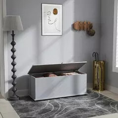 HOMCOM 113L Storage Chest, Storage Box with Flip-Top Lid and 2 Safety Hinges, Storage Trunk for Living Room, Entryway, 100 x 40 x 40 cm, Grey - 7